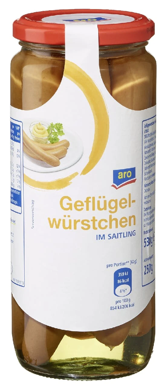 Aro Geflügelwürstchen Im Saitling 6 X Ca. 40 G (250 G) 2 Aro Geflügelwürstchen Im Saitling 6 X Ca. 40 G (250 G)