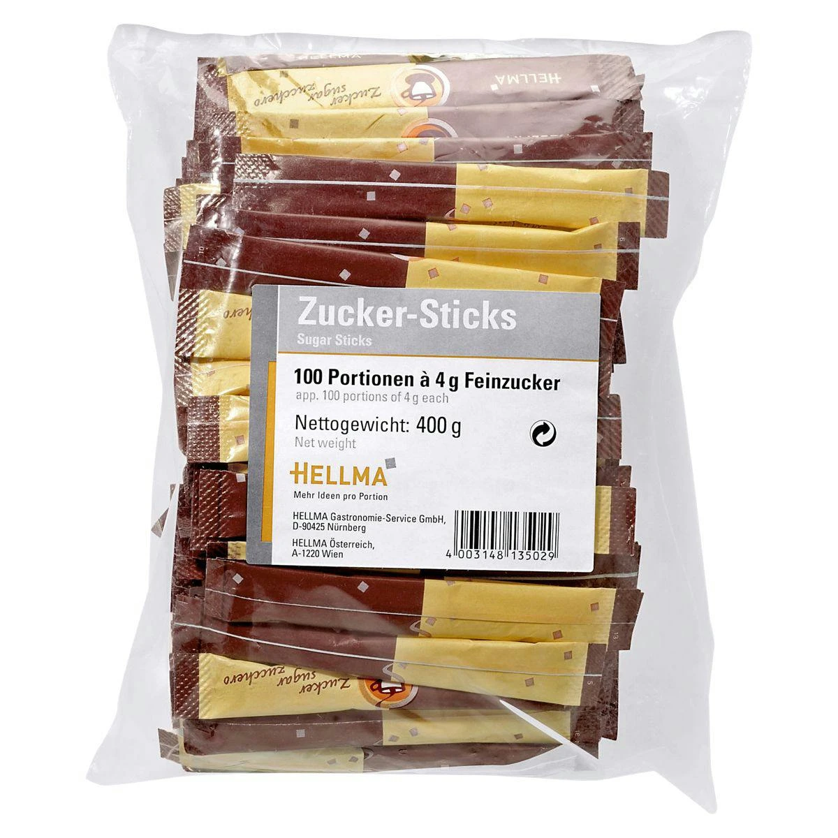 Hellma Zucker-Sticks 100 Portionen X 4g (400g) 3 Hellma Zucker-Sticks 100 Portionen X 4g (400g)